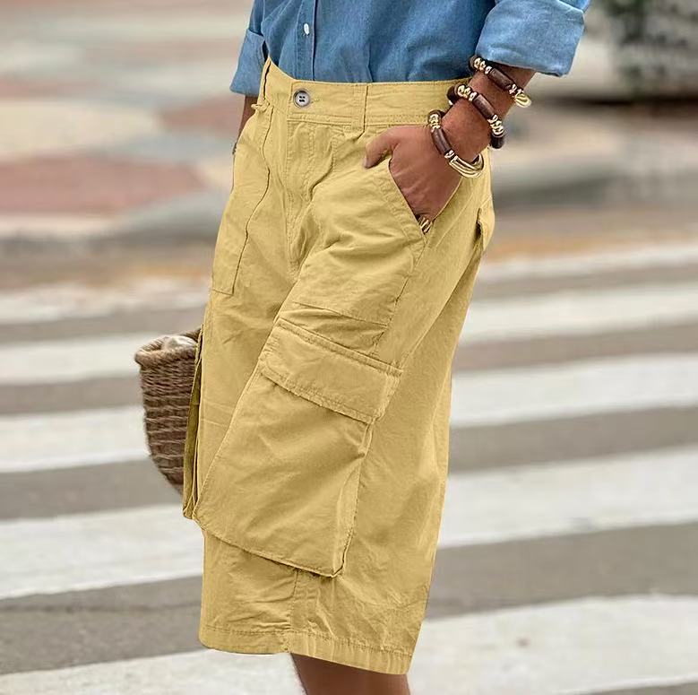 Workwear straight leg casual loose five quarter pants E1286